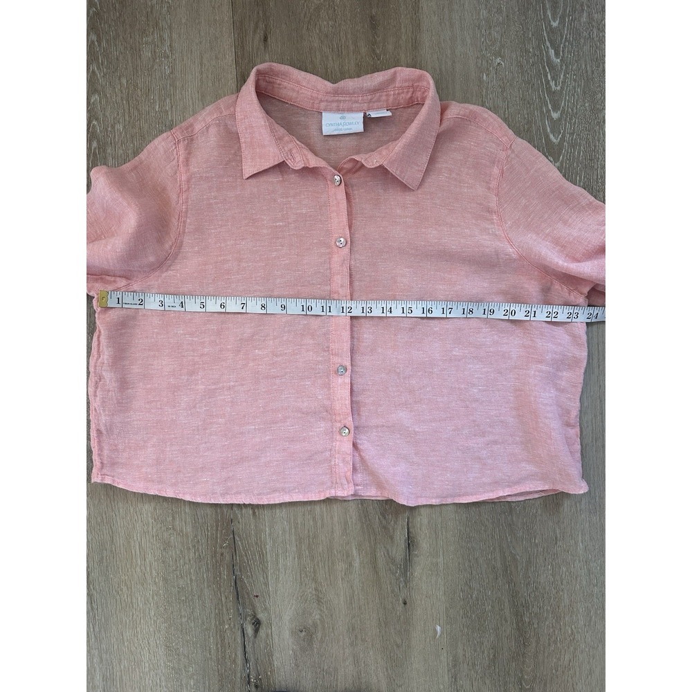 Cynthia Rowley 100% Linen Shirt Womens XL Coral Pink Cropped Button Down - Picture 4 of 6